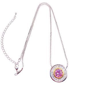 Silver Pink Clear Cubic Zirconia Halo Pendant Necklace